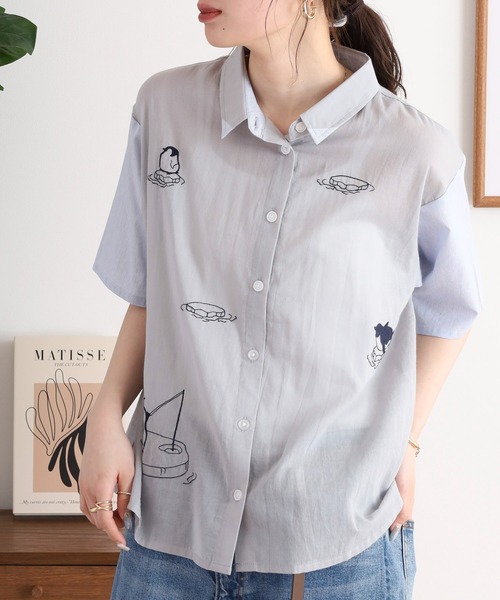 Emago(イマゴ)の「EMAGO 氷に浮かぶペンギン刺繍シャツ(シャツ/ブラウス・レディース・グレー/オレンジ/アイボリー・FREE)」の5枚目の写真