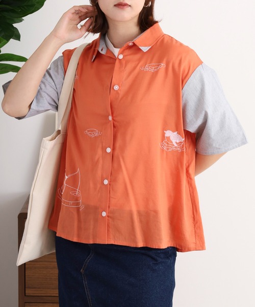 Emago(イマゴ)の「EMAGO 氷に浮かぶペンギン刺繍シャツ(シャツ/ブラウス・レディース・グレー/オレンジ/アイボリー・FREE)」の18枚目の写真
