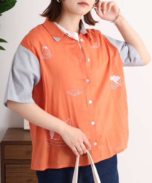 Emago(イマゴ)の「EMAGO 氷に浮かぶペンギン刺繍シャツ(シャツ/ブラウス・レディース・グレー/オレンジ/アイボリー・FREE)」の17枚目の写真