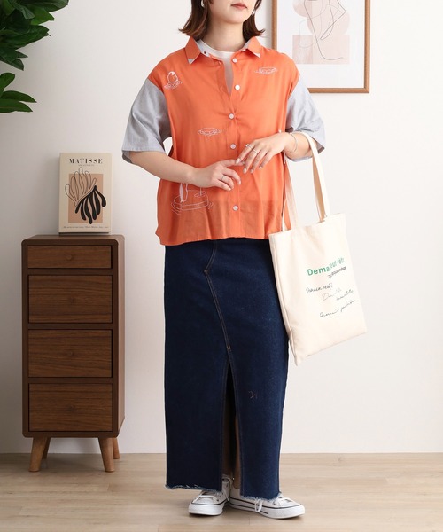 ブラウス シャツ EMAGO 氷に浮かぶペンギン刺繍シャツ レディース EMAGO 氷に浮かぶペンギン刺繍シャツ（シャツ/ブラウス）｜Emago