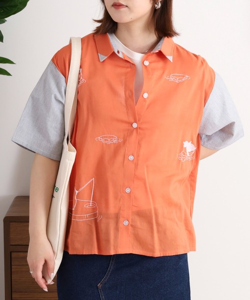 Emago(イマゴ)の「EMAGO 氷に浮かぶペンギン刺繍シャツ(シャツ/ブラウス・レディース・グレー/オレンジ/アイボリー・FREE)」の16枚目の写真