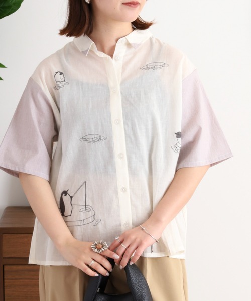Emago(イマゴ)の「EMAGO 氷に浮かぶペンギン刺繍シャツ(シャツ/ブラウス・レディース・グレー/オレンジ/アイボリー・FREE)」の21枚目の写真