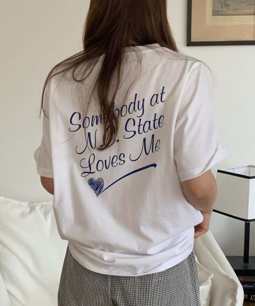 Doula Doula(ドゥーラドゥーラ)の「バックロゴプリントTシャツ(Tシャツ/カットソー・レディース・ホワイト/ブルー・FREE)」の2枚目の写真