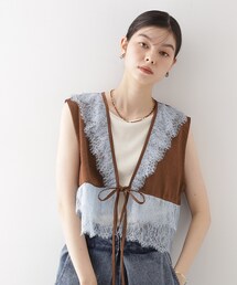 THE SHOP TK  | レースフリルサテンベスト【洗える】(ベスト)