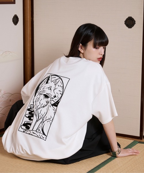 狐独】フォックス刺繍ルーズTシャツ（Tシャツ/カットソー