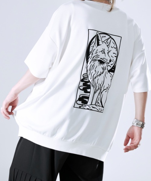 狐独】フォックス刺繍ルーズTシャツ（Tシャツ/カットソー