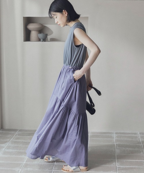 Doux archives（ドゥアルシーヴ）の「カットコンビギャザーワンピース（ワンピース・レディース・ダークブラウン/パープル/ブラック・38）」の5枚目の写真