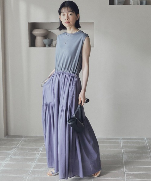 Doux archives（ドゥアルシーヴ）の「カットコンビギャザーワンピース（ワンピース・レディース・ダークブラウン/パープル/ブラック・38）」の6枚目の写真