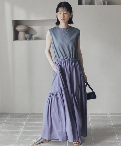 Doux archives（ドゥアルシーヴ）の「カットコンビギャザーワンピース（ワンピース・レディース・ダークブラウン/パープル/ブラック・38）」の7枚目の写真