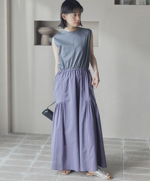 Doux archives（ドゥアルシーヴ）の「カットコンビギャザーワンピース（ワンピース・レディース・ダークブラウン/パープル/ブラック・38）」の8枚目の写真