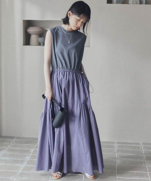 Doux archives（ドゥアルシーヴ）の「カットコンビギャザーワンピース（ワンピース・レディース・ダークブラウン/パープル/ブラック・38）」の10枚目の写真