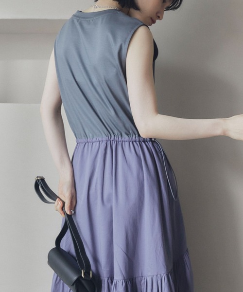 Doux archives（ドゥアルシーヴ）の「カットコンビギャザーワンピース（ワンピース・レディース・ダークブラウン/パープル/ブラック・38）」の13枚目の写真