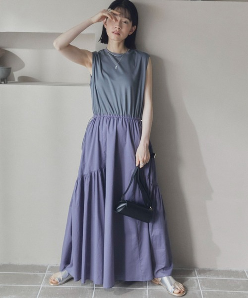 Doux archives（ドゥアルシーヴ）の「カットコンビギャザーワンピース（ワンピース・レディース・ダークブラウン/パープル/ブラック・38）」の11枚目の写真