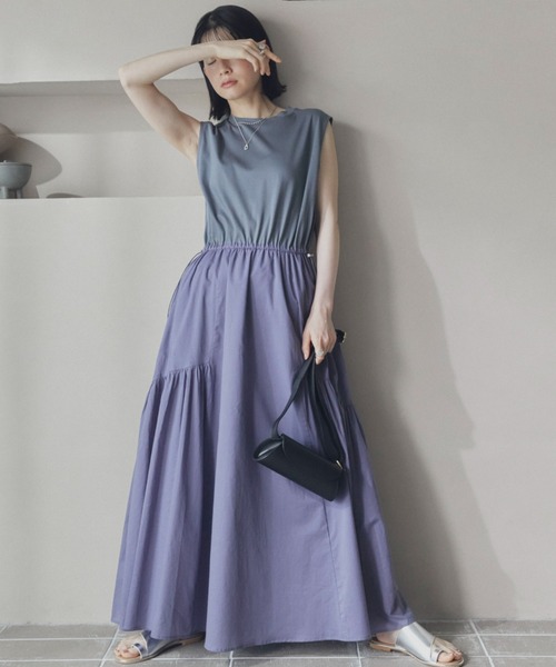 Doux archives（ドゥアルシーヴ）の「カットコンビギャザーワンピース（ワンピース・レディース・ダークブラウン/パープル/ブラック・38）」の12枚目の写真