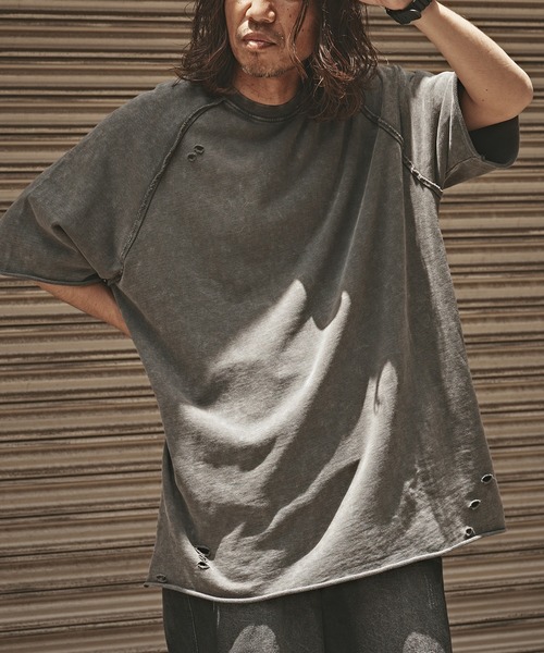 ALL RUNS(オールランズ)の「Crushed Raglan T-Shirt / クラッシュ加工 半袖 ラグランTシャツ(Tシャツ/カットソー・メンズ・ブラック/ダークグレー/ライトグレー/アイボリー・XL/M/L)」の22枚目の写真