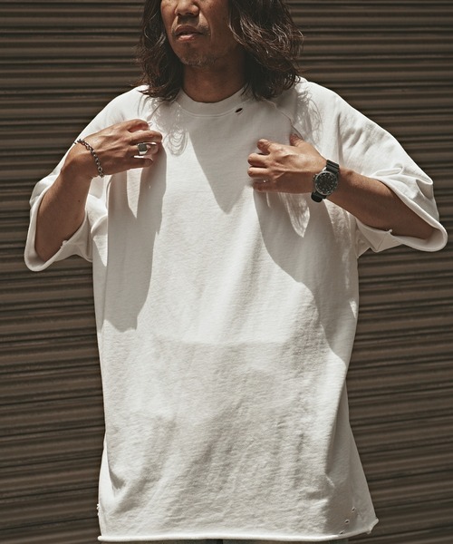 ALL RUNS(オールランズ)の「Crushed Raglan T-Shirt / クラッシュ加工 半袖 ラグランTシャツ(Tシャツ/カットソー・メンズ・ブラック/ダークグレー/ライトグレー/アイボリー・XL/M/L)」の8枚目の写真