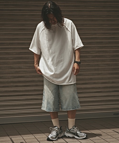 ALL RUNS(オールランズ)の「Crushed Raglan T-Shirt / クラッシュ加工 半袖 ラグランTシャツ(Tシャツ/カットソー・メンズ・ブラック/ダークグレー/ライトグレー/アイボリー・XL/M/L)」の10枚目の写真