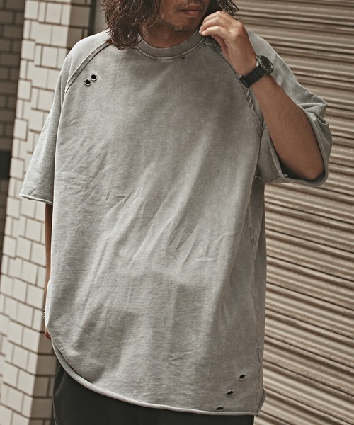 ALL RUNS(オールランズ)の「Crushed Raglan T-Shirt / クラッシュ加工 半袖 ラグランTシャツ(Tシャツ/カットソー・メンズ・ブラック/ダークグレー/ライトグレー/アイボリー・XL/M/L)」の17枚目の写真