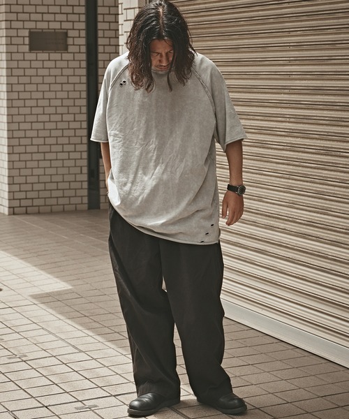 ALL RUNS(オールランズ)の「Crushed Raglan T-Shirt / クラッシュ加工 半袖 ラグランTシャツ(Tシャツ/カットソー・メンズ・ブラック/ダークグレー/ライトグレー/アイボリー・XL/M/L)」の20枚目の写真
