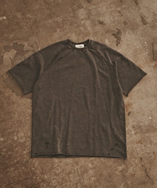ALL RUNS(オールランズ)の「Crushed Raglan T-Shirt / クラッシュ加工 半袖 ラグランTシャツ(Tシャツ/カットソー・メンズ・ブラック/ダークグレー/ライトグレー/アイボリー・XL/M/L)」の21枚目の写真