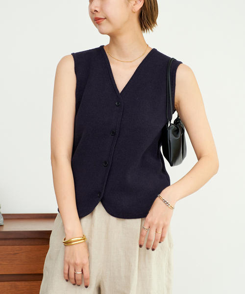プラージュ PLAGE 【RIAM】ショールカラーベスト plage Plage 2021SS 「R'IAM LOOSE」 リネン混ベスト ベージュ