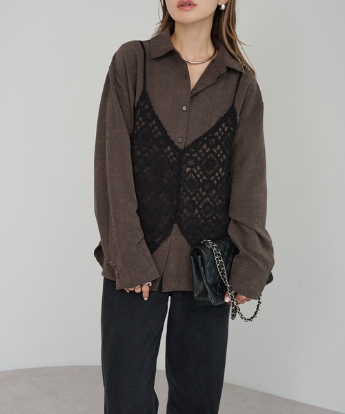 Bonjour Sagan（ボンジュールサガン）の「かぎ編みレースキャミビスチェ（キャミソール・レディース・ライトベージュ/ブラック・FREE）」の2枚目の写真