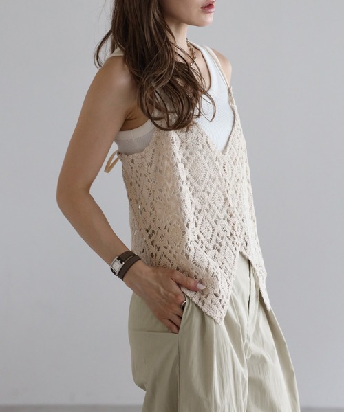 Bonjour Sagan（ボンジュールサガン）の「かぎ編みレースキャミビスチェ（キャミソール・レディース・ライトベージュ/ブラック・FREE）」の11枚目の写真