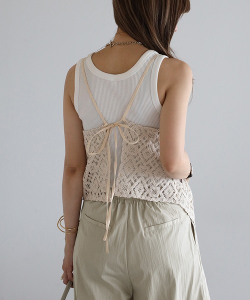 Bonjour Sagan（ボンジュールサガン）の「かぎ編みレースキャミビスチェ（キャミソール・レディース・ライトベージュ/ブラック・FREE）」の13枚目の写真
