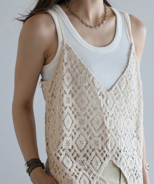 Bonjour Sagan（ボンジュールサガン）の「かぎ編みレースキャミビスチェ（キャミソール・レディース・ライトベージュ/ブラック・FREE）」の15枚目の写真