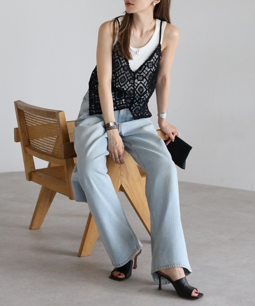 Bonjour Sagan（ボンジュールサガン）の「かぎ編みレースキャミビスチェ（キャミソール・レディース・ライトベージュ/ブラック・FREE）」の5枚目の写真