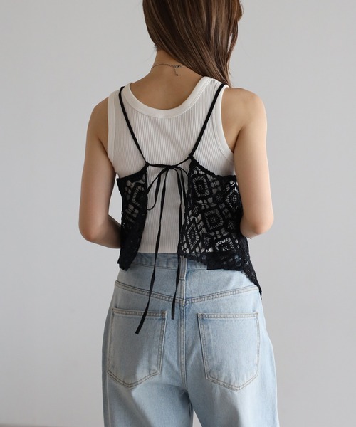 Bonjour Sagan（ボンジュールサガン）の「かぎ編みレースキャミビスチェ（キャミソール・レディース・ライトベージュ/ブラック・FREE）」の8枚目の写真
