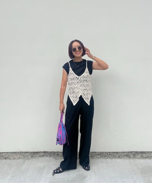 Bonjour Sagan（ボンジュールサガン）の「かぎ編みレースキャミビスチェ（キャミソール・レディース・ライトベージュ/ブラック・FREE）」の20枚目の写真