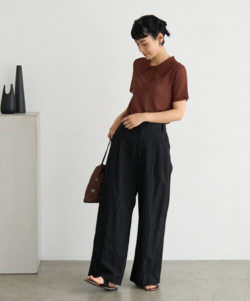 FREAK'S STORE(フリークスストア)の「マルチボーダー シアーポロニット/サマーニット(ポロシャツ・レディース・ネイビー/キャメル/ブラウン/ダークネイビー・フリ-)」の11枚目の写真