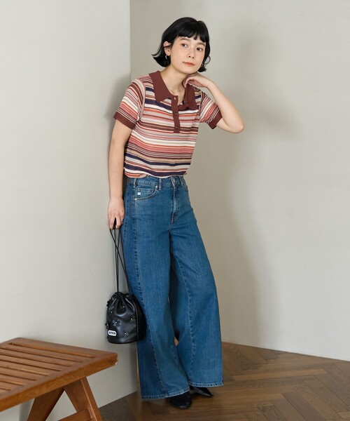 FREAK'S STORE(フリークスストア)の「マルチボーダー シアーポロニット/サマーニット(ポロシャツ・レディース・ネイビー/キャメル/ブラウン/ダークネイビー・フリ-)」の17枚目の写真