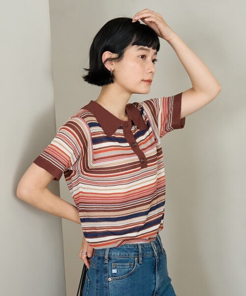 FREAK'S STORE(フリークスストア)の「マルチボーダー シアーポロニット/サマーニット(ポロシャツ・レディース・ネイビー/キャメル/ブラウン/ダークネイビー・フリ-)」の18枚目の写真