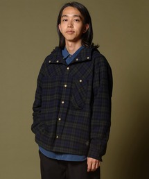 Milly フード付きチェック柄ブルゾン ネイビー　Sサイズ ネイビーコーデ チェック柄フード付きシャツジャケット トップス