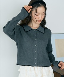 earth music&ecology | 【WEB限定/ショート丈/ゆったり】バイカラートリムニットカーディガン(ニット/セーター)