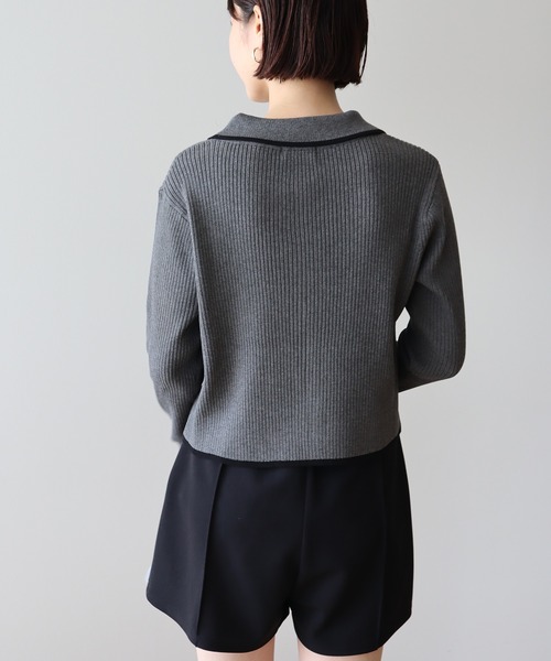 earth music&ecology（アースミュージックアンドエコロジー）の「【WEB限定/ショート丈/ゆったり】バイカラートリムニットカーディガン（ニット/セーター・レディース・チャコールグレー/アイボリー/ブラック・FREE）」の16枚目の写真