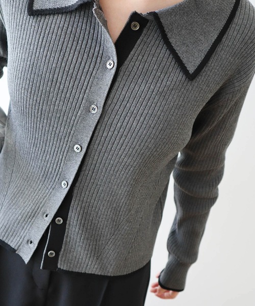 earth music&ecology（アースミュージックアンドエコロジー）の「【WEB限定/ショート丈/ゆったり】バイカラートリムニットカーディガン（ニット/セーター・レディース・チャコールグレー/アイボリー/ブラック・FREE）」の18枚目の写真