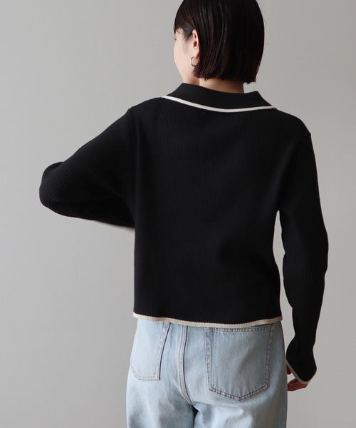 earth music&ecology（アースミュージックアンドエコロジー）の「【WEB限定/ショート丈/ゆったり】バイカラートリムニットカーディガン（ニット/セーター・レディース・チャコールグレー/アイボリー/ブラック・FREE）」の21枚目の写真