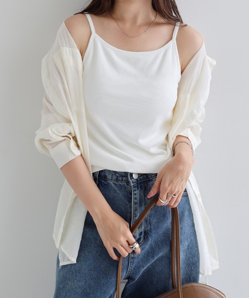 andme(アンドミー)の「テレコリブカップ付きキャミソールトップス(キャミソール・レディース・ブラック/チャコールグレー/ブラウン/オフホワイト・M)」の7枚目の写真