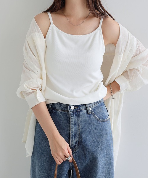 andme(アンドミー)の「テレコリブカップ付きキャミソールトップス(キャミソール・レディース・ブラック/チャコールグレー/ブラウン/オフホワイト・M)」の9枚目の写真