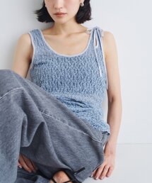 トライバルレース フレアータンクトップ★ブルー バイカラーレースタンクトップ | lilLilly official webstore