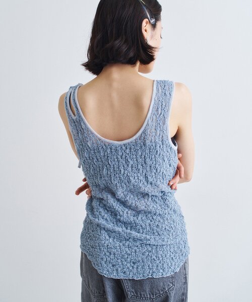 CODE A（コードエー）の「asymmetry ribbon lace cami（タンクトップ・レディース・ライトブルー/ホワイト・00）」の6枚目の写真