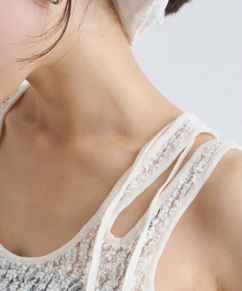 CODE A（コードエー）の「asymmetry ribbon lace cami（タンクトップ・レディース・ライトブルー/ホワイト・00）」の3枚目の写真