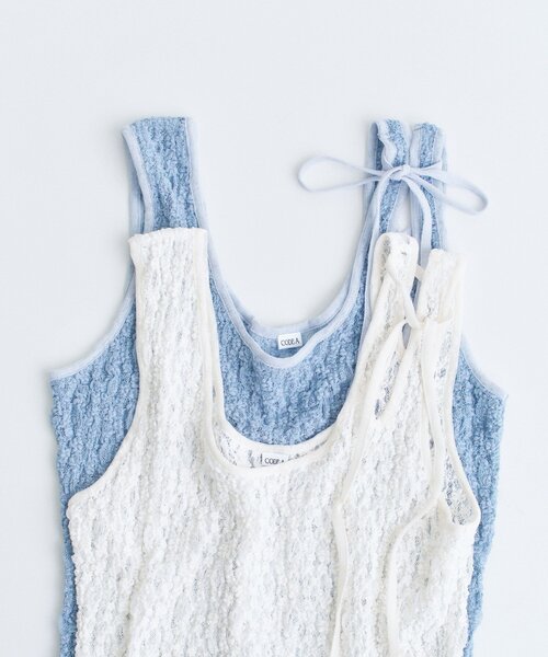 CODE A（コードエー）の「asymmetry ribbon lace cami（タンクトップ・レディース・ライトブルー/ホワイト・00）」の4枚目の写真