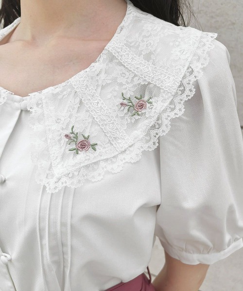 F i.n.t（フィント）の「ローズ刺繍チュールレース衿ブラウス（シャツ/ブラウス・レディース・オフホワイト/ブルーグレー・FREE）」の18枚目の写真