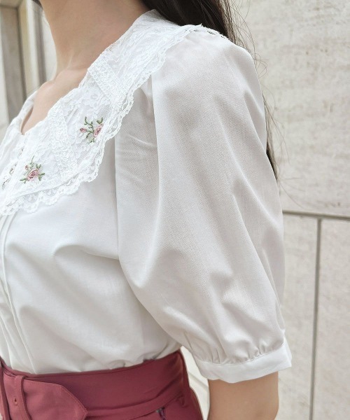 F i.n.t（フィント）の「ローズ刺繍チュールレース衿ブラウス（シャツ/ブラウス・レディース・オフホワイト/ブルーグレー・FREE）」の19枚目の写真