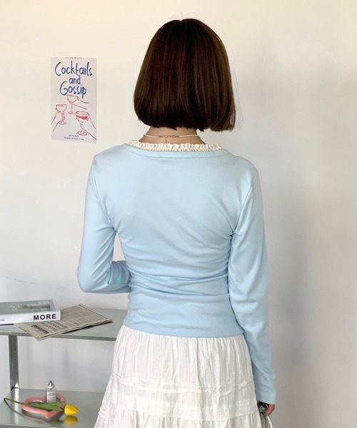 Teem Store（チームストア）の「フェイクレイヤードリボンフリルロンT（Tシャツ/カットソー・レディース・アイボリー/サックスブルー/ネイビー・L/M/S）」の5枚目の写真