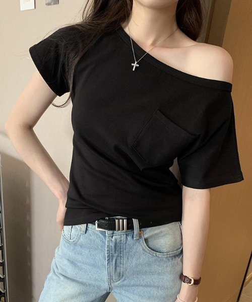 Per sist ence(パーシエンス)の「オフショル半袖Tシャツ(Tシャツ/カットソー・レディース・グレー/ネイビー/ブラック/ホワイト・LARGE/MEDIUM)」の13枚目の写真